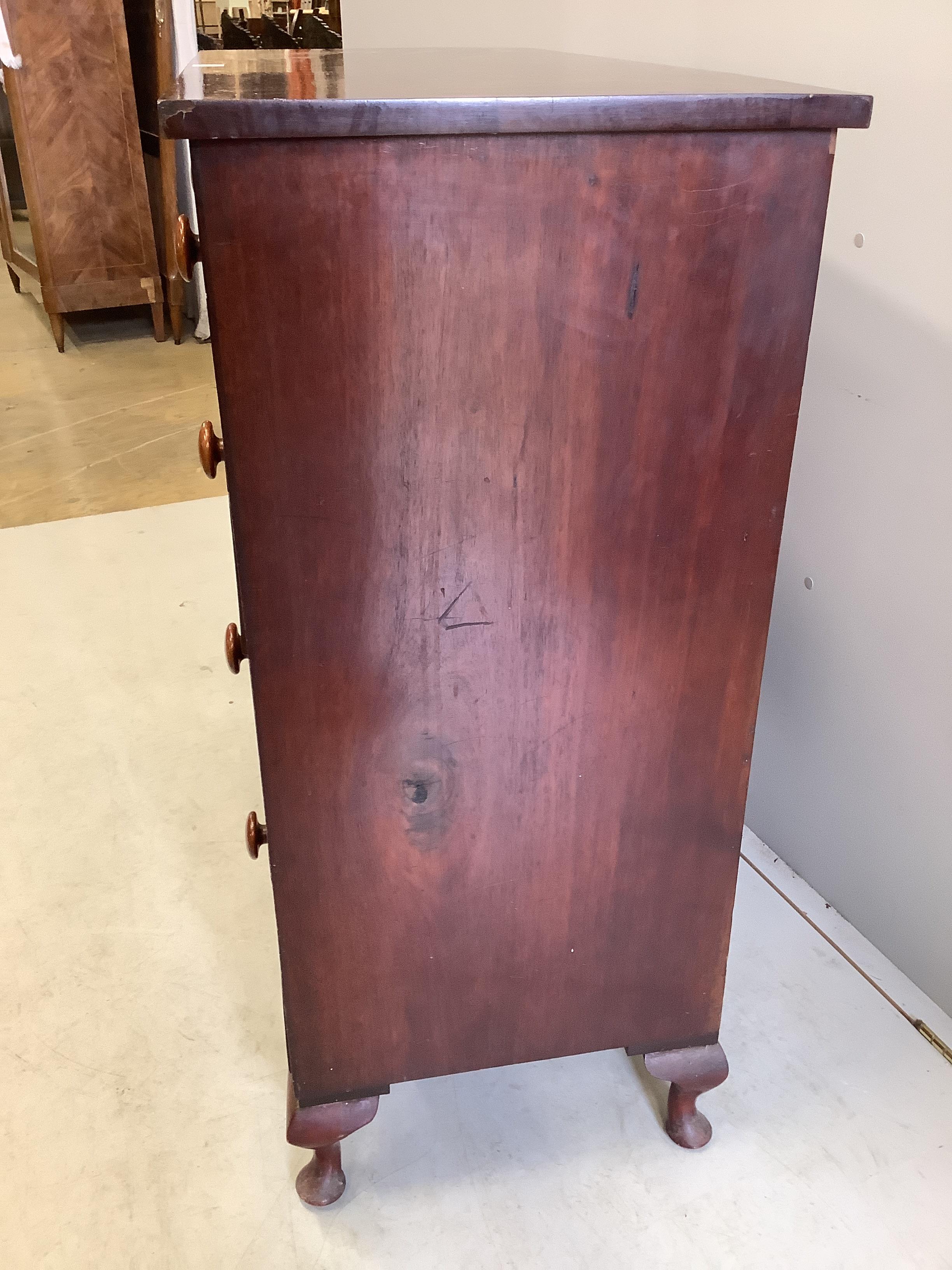 A Regency mahogany five drawer chest, on later cabriole legs, width 107cm, depth 48cm, height 108cm